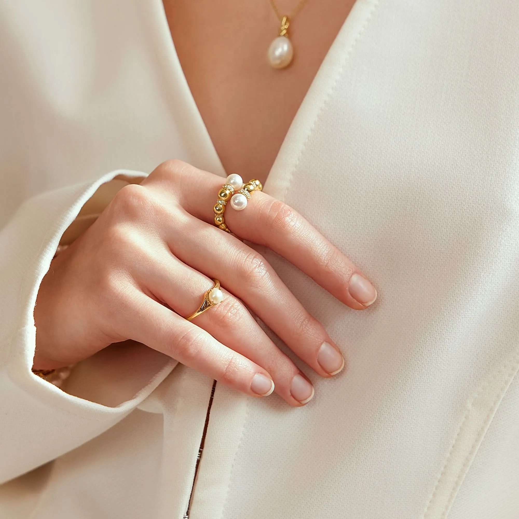 Ania Haie Gold Freshwater Pearl Stacking Ring R058-06G Ania Haie Jewellery