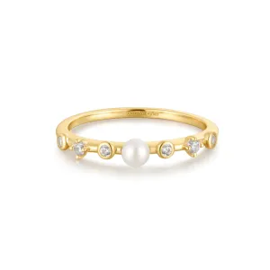 Ania Haie Gold Freshwater Pearl White Cubic Zirconia Bezel Set Ring R058-04G Ania Haie Jewellery