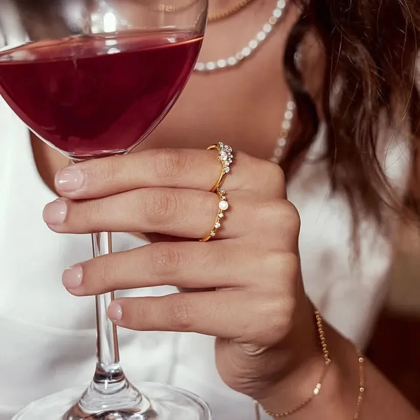 Ania Haie Gold Freshwater Pearl White Cubic Zirconia Bezel Set Ring R058-04G Ania Haie Jewellery