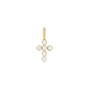 Ania Haie Gold Gold Shell Pearl Cross Charm NC060-06G Ania Haie Jewellery