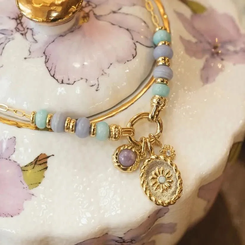 Ania Haie Gold Oval Amazonite Flower Charm NC055-06G Ania Haie Jewellery