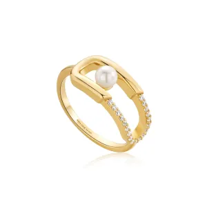 Ania Haie Gold Pearl Sparkle Interlock Ring R054-02G Ania Haie Jewellery