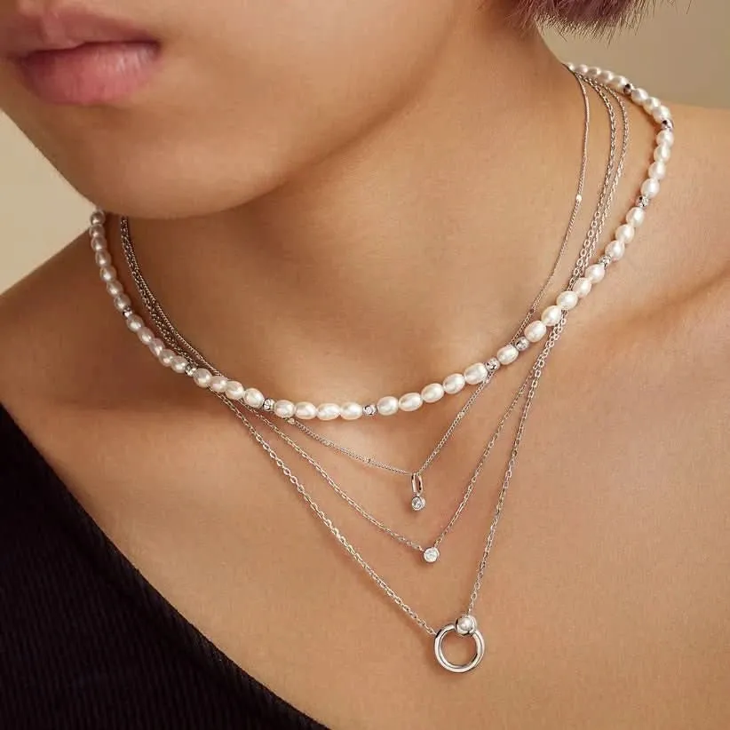 Ania Haie Silver Hoop Freshwater Pearl Necklace N058-03H Ania Haie Jewellery