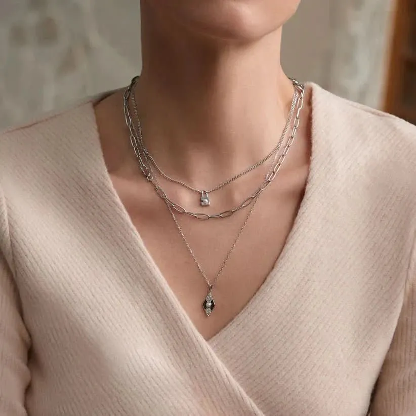 Ania Haie Silver Pearl Geometric Pendant Necklace N054-03H Ania Haie Jewellery