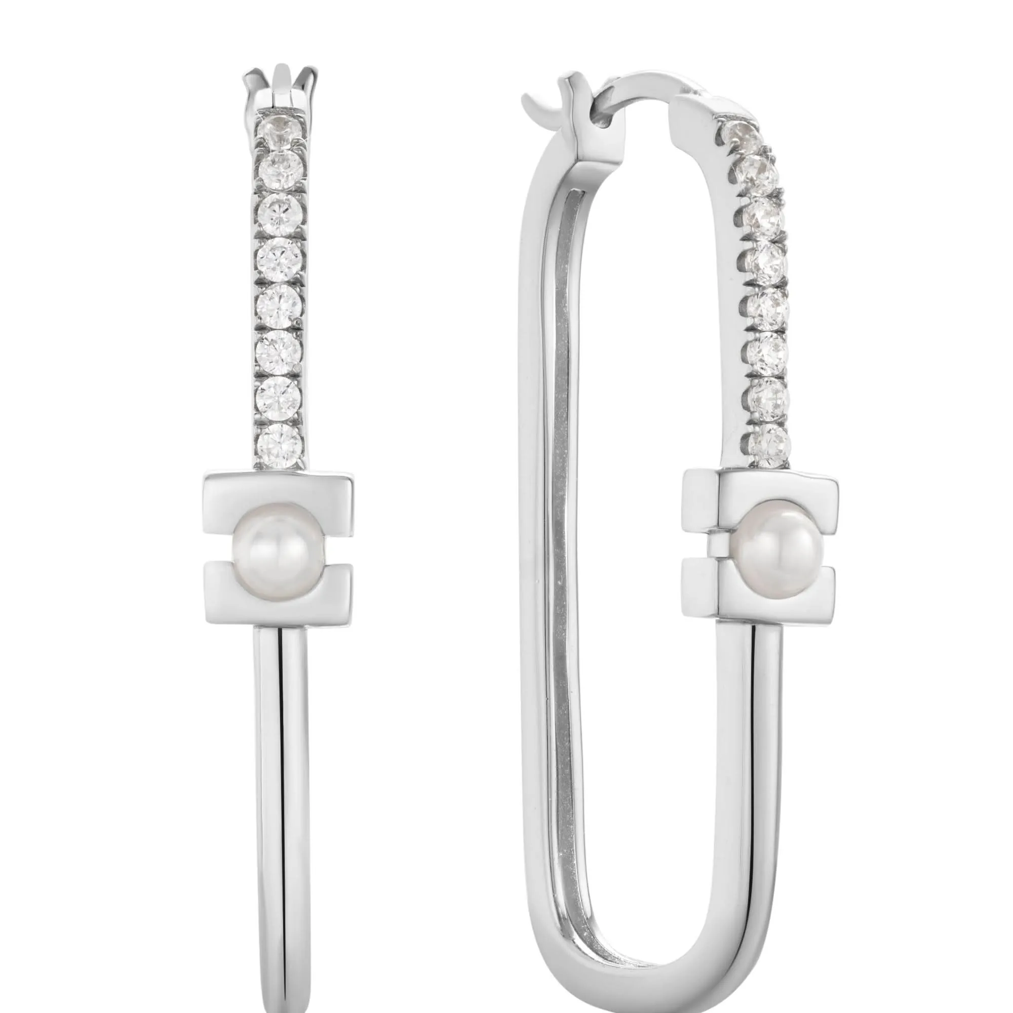 Ania Haie Silver Pearl Modernist Oval Hoop Earrings E054-06H Ania Haie Jewellery