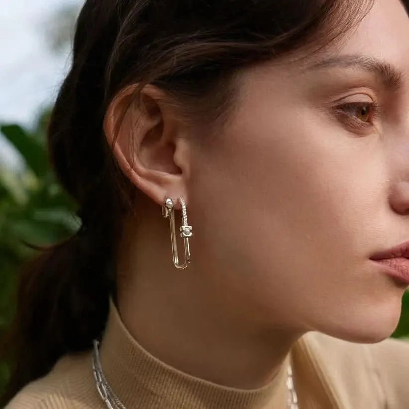 Ania Haie Silver Pearl Modernist Oval Hoop Earrings E054-06H Ania Haie Jewellery