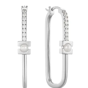 Ania Haie Silver Pearl Modernist Oval Hoop Earrings E054-06H Ania Haie Jewellery