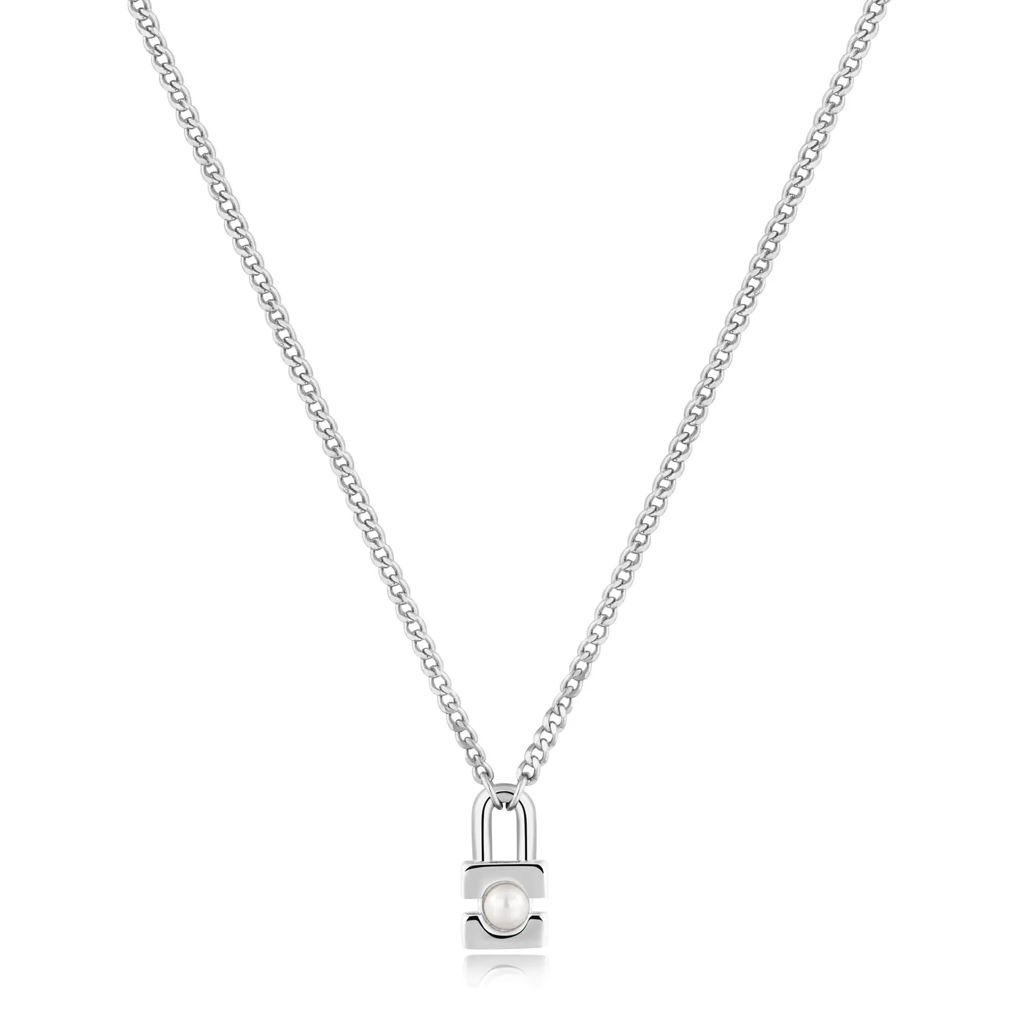 Ania Haie Silver Pearl Padlock Necklace N054-02H Ania Haie Jewellery
