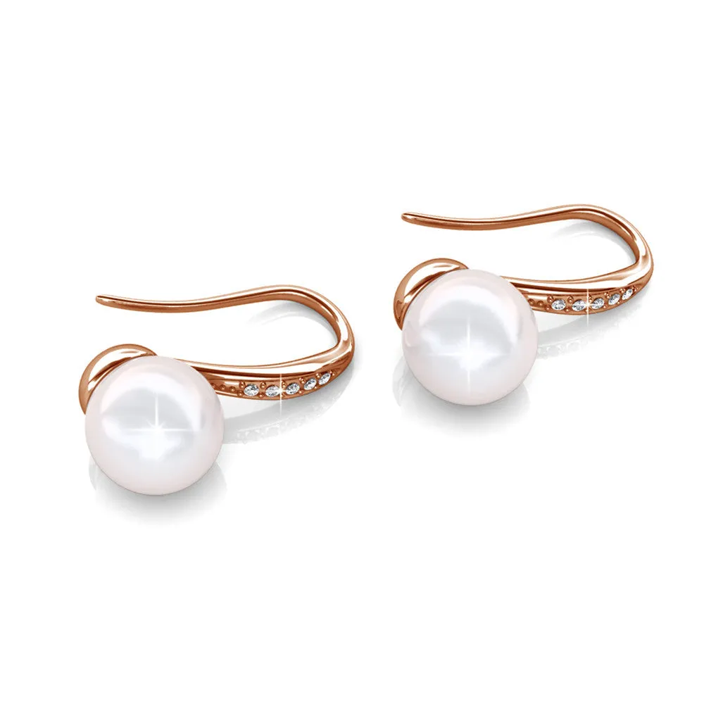 Ann 18k White Gold Freshwater Pearl Drop Earrings with Swarovski Crystals