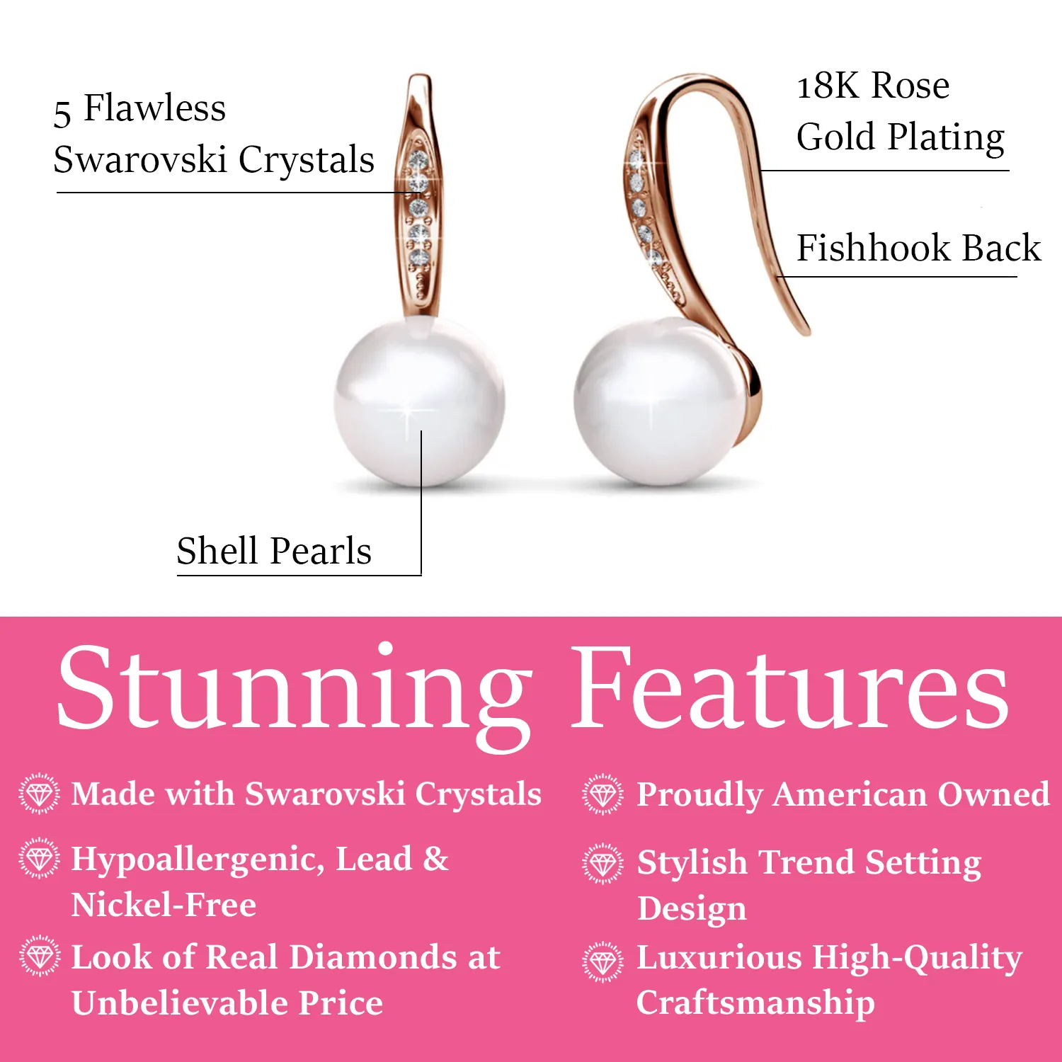 Ann 18k White Gold Freshwater Pearl Drop Earrings with Swarovski Crystals
