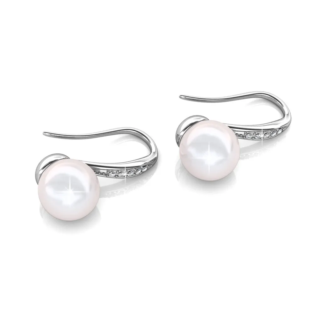 Ann 18k White Gold Freshwater Pearl Drop Earrings with Swarovski Crystals