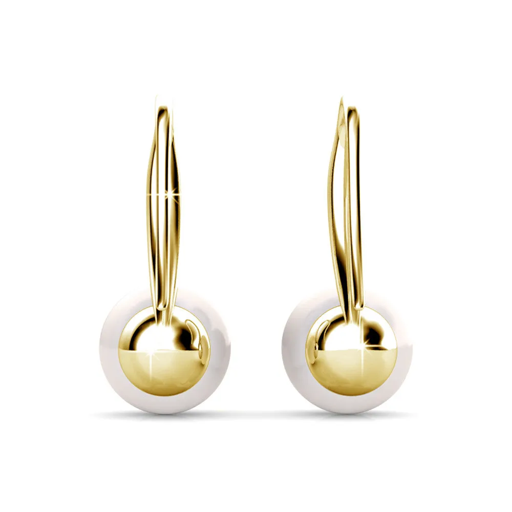 Ann 18k White Gold Freshwater Pearl Drop Earrings with Swarovski Crystals