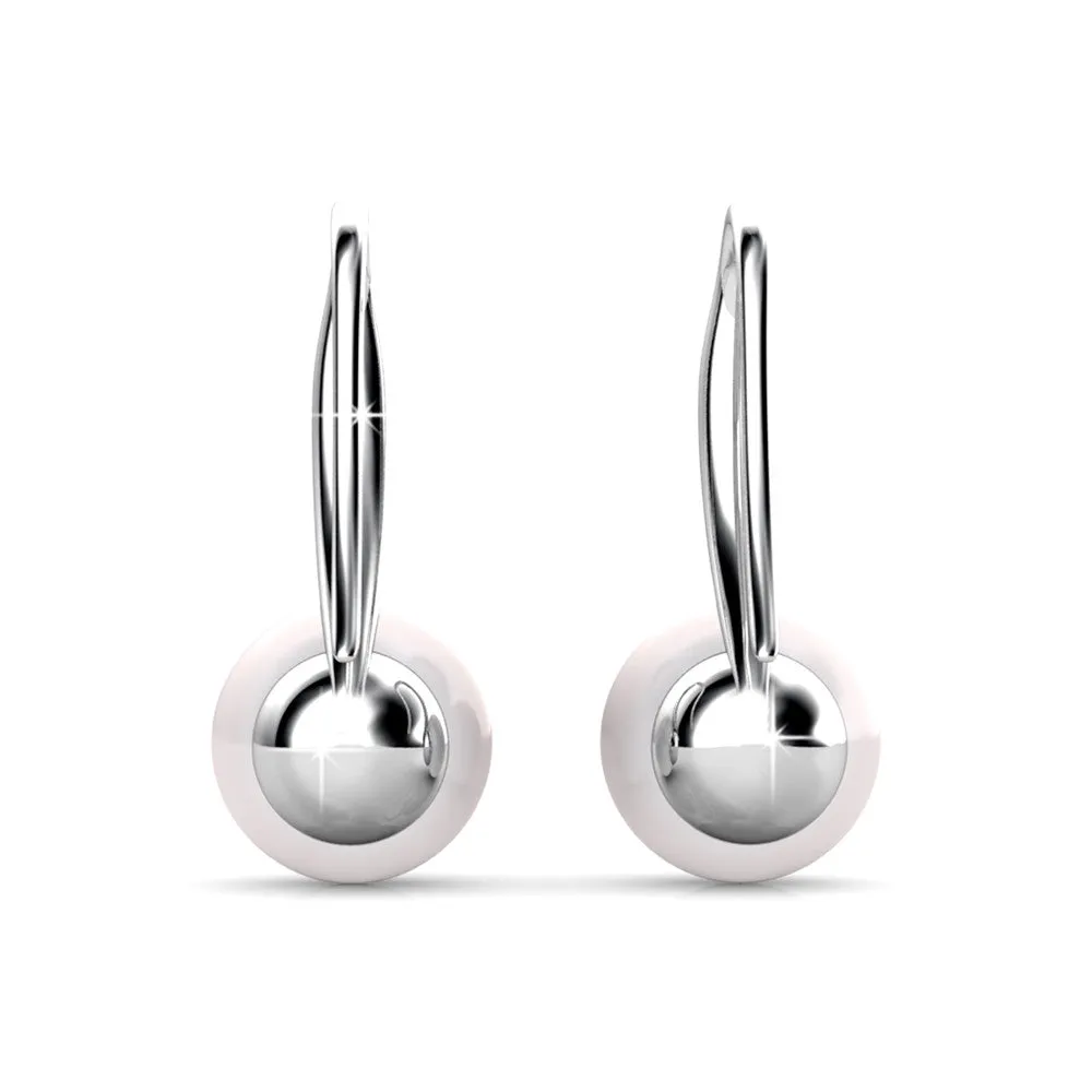 Ann 18k White Gold Freshwater Pearl Drop Earrings with Swarovski Crystals