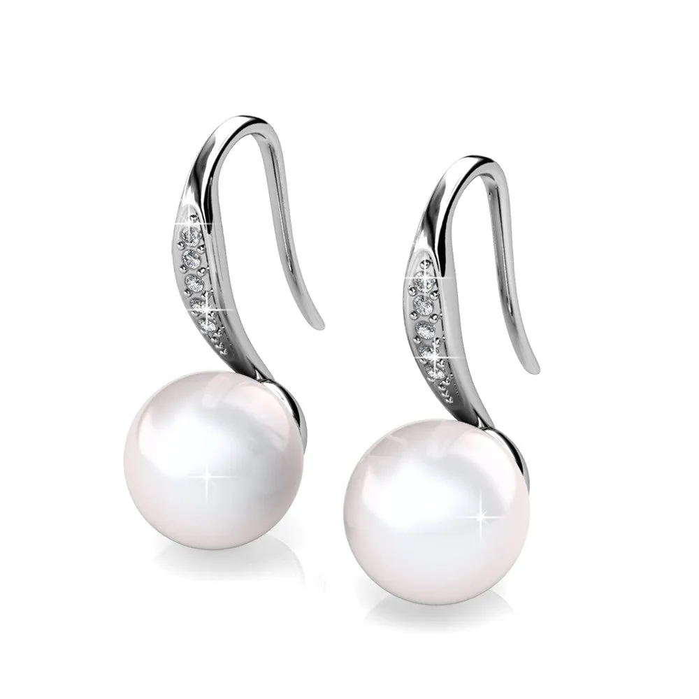 Ann 18k White Gold Freshwater Pearl Drop Earrings with Swarovski Crystals