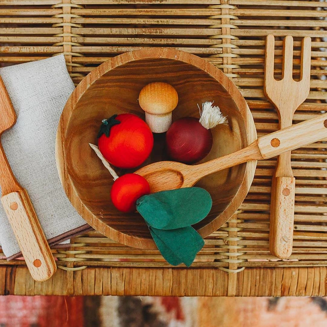 Assorted Wooden Vegetables in Crate