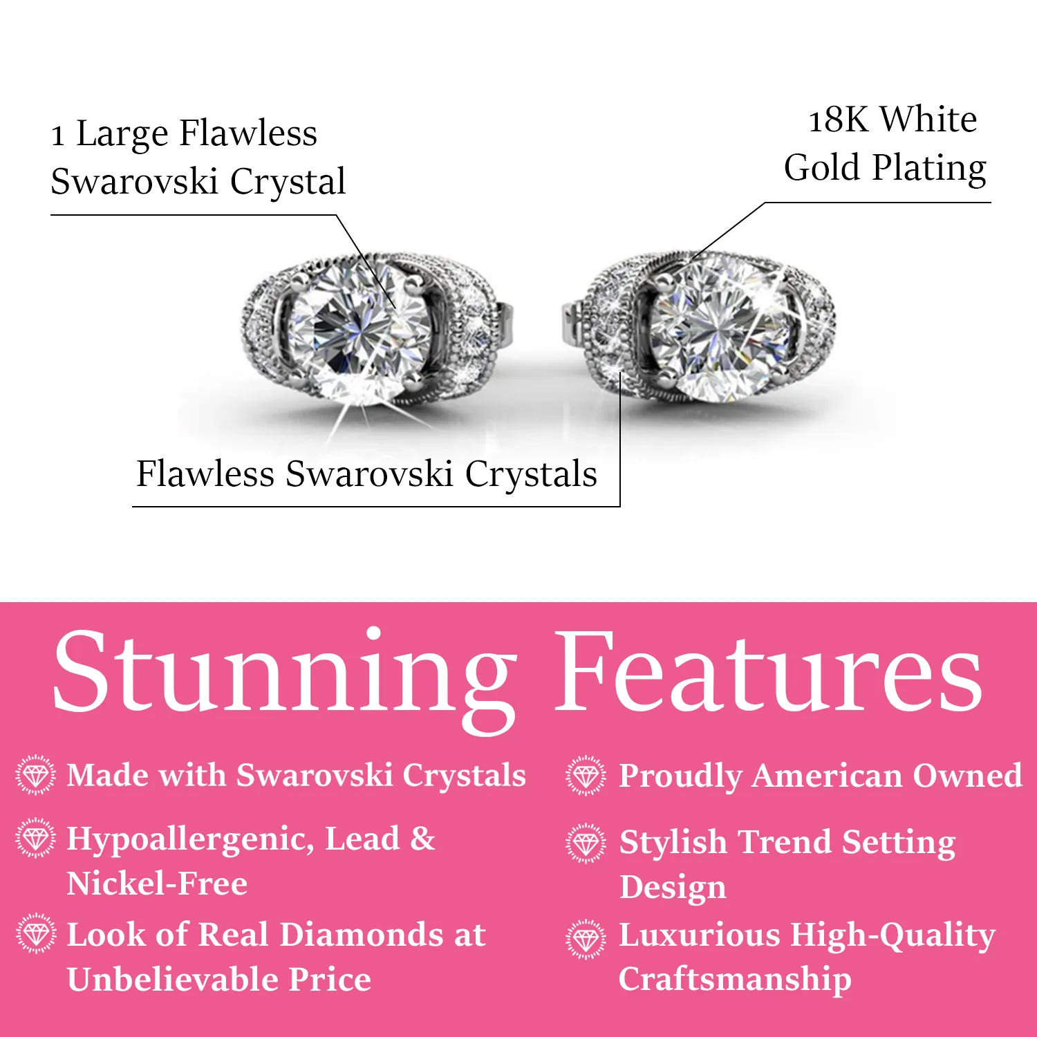 Astrid 18k White Gold Plated Stud Earrings with Swarovski Crystal — Final Sale
