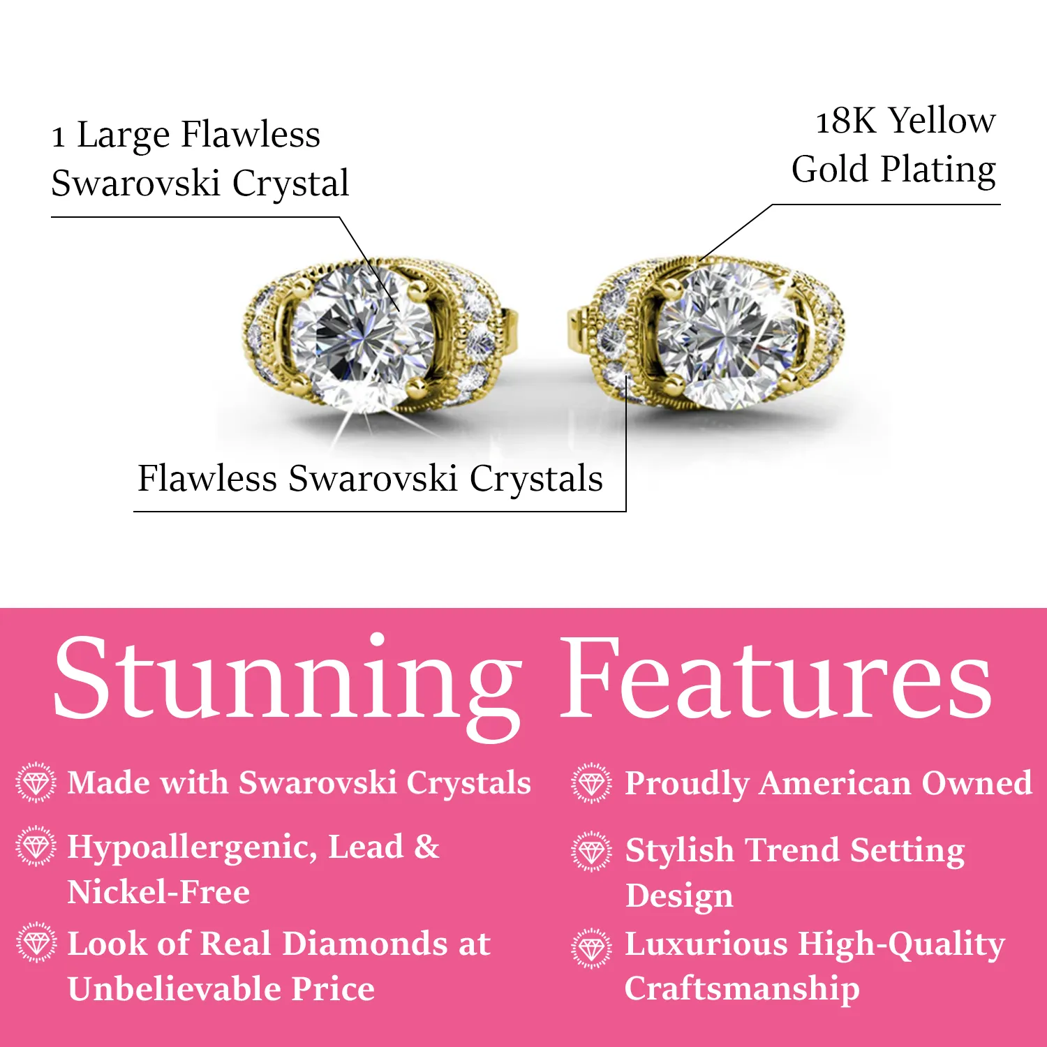 Astrid 18k White Gold Plated Stud Earrings with Swarovski Crystal — Final Sale