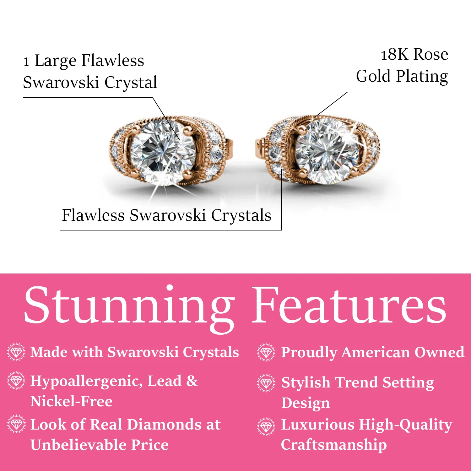 Astrid 18k White Gold Plated Stud Earrings with Swarovski Crystal — Final Sale