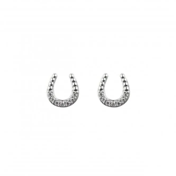 Beaded Horseshoe Zirconia Stud Earrings 3478CZ Dew Jewellery