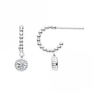 Beaded with Zirconia 11mm Stud Hoop Earrings 5375CZ Dew Jewellery
