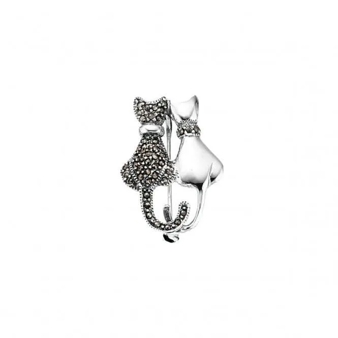 Beginnings Sterling Silver D274 Marc Plain Double Cat Brooch Beginnings Jewellery