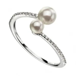 Beginnings  Sterling Silver Double Pearl Micropave Zirconia Shank Ring R3601W Beginnings Jewellery