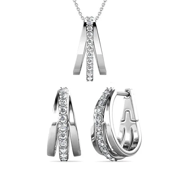 Bella 18k White Gold Necklace and Earrings Jewelry Set with Swarovski Crystals