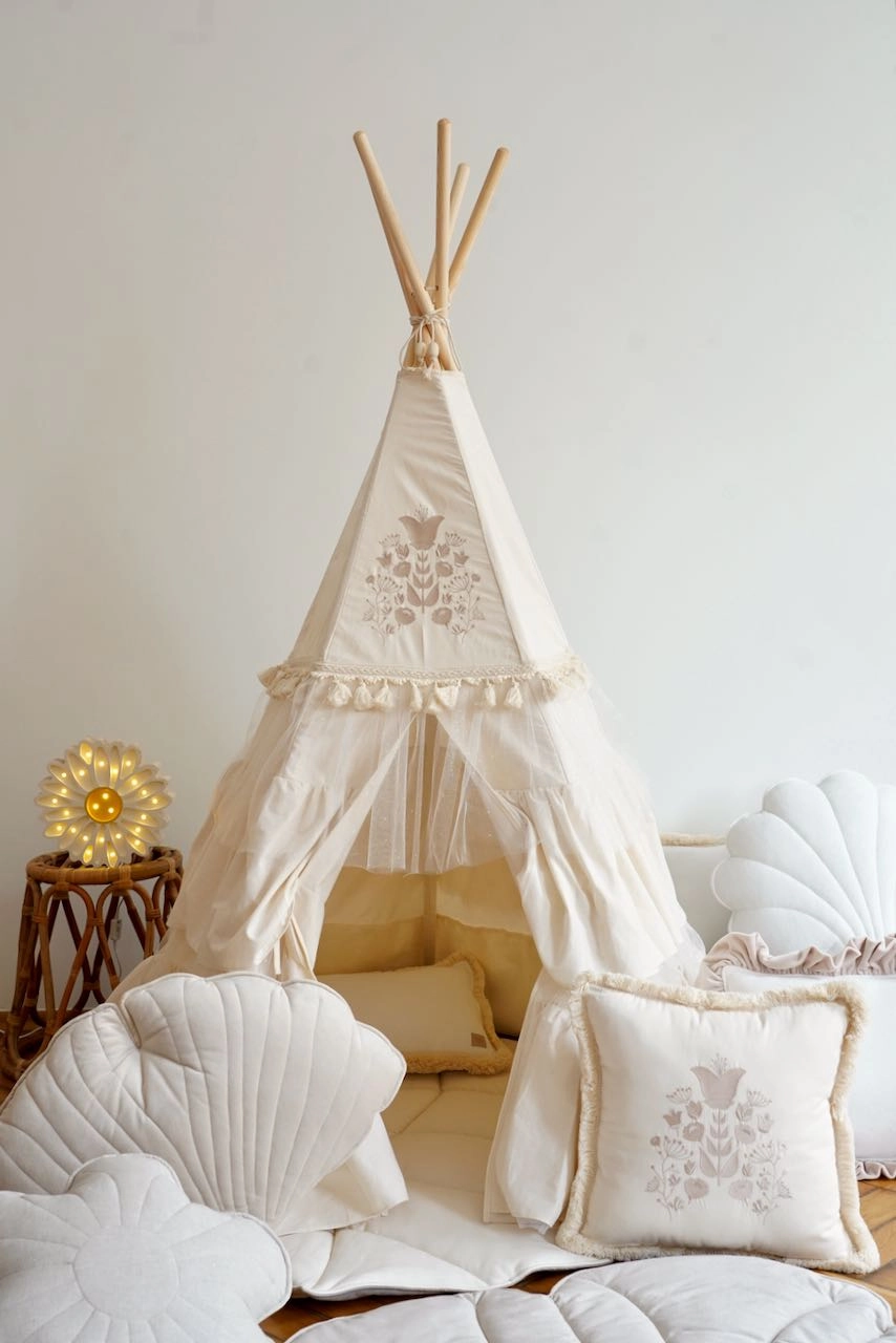 Boho Teepee Tent with Frills and Embroidery