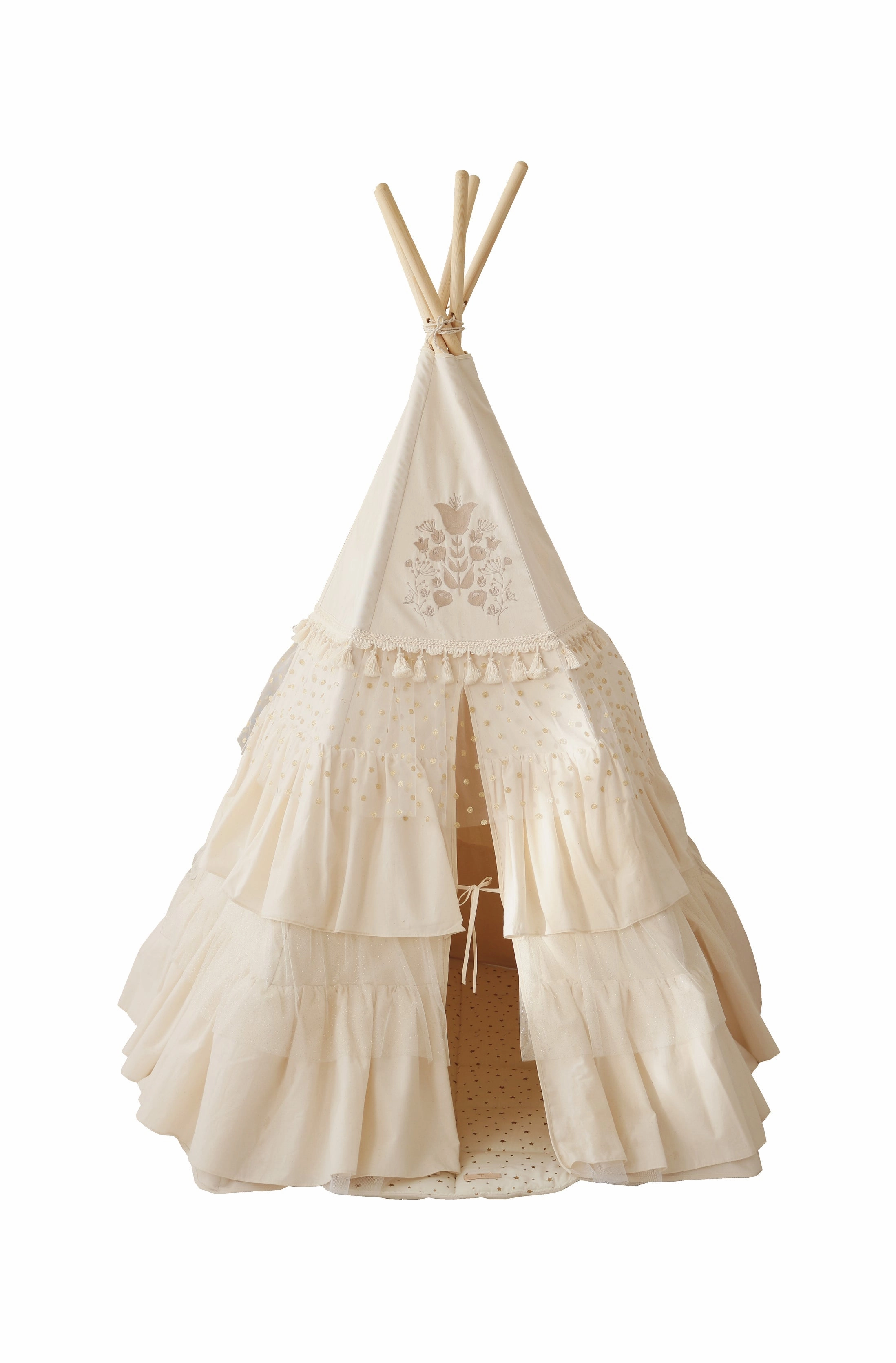 Boho Teepee Tent with Frills and "Caramel" Mat with Frill Set