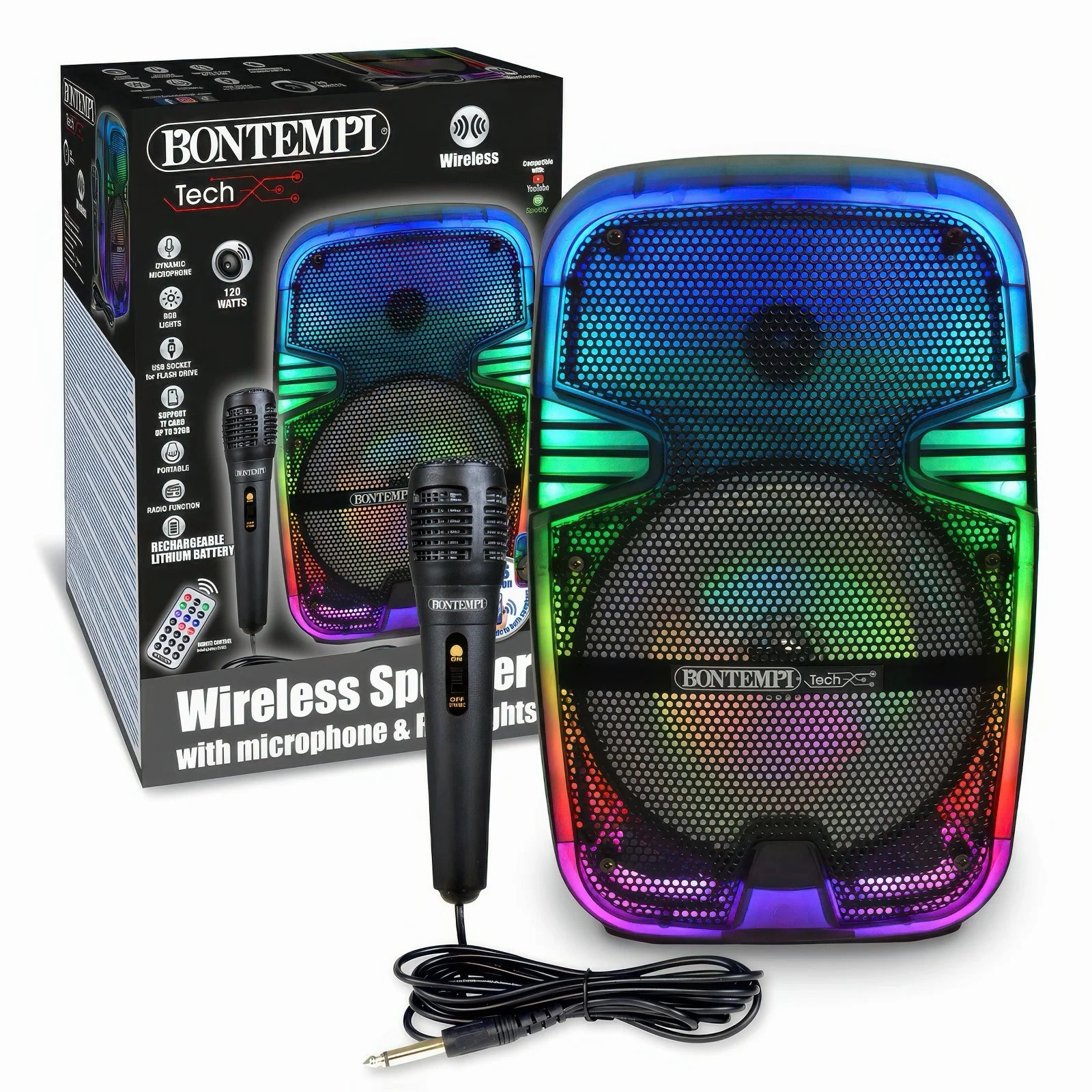 BONTEMPI Wireless Speaker with Microphone & RGB Lights