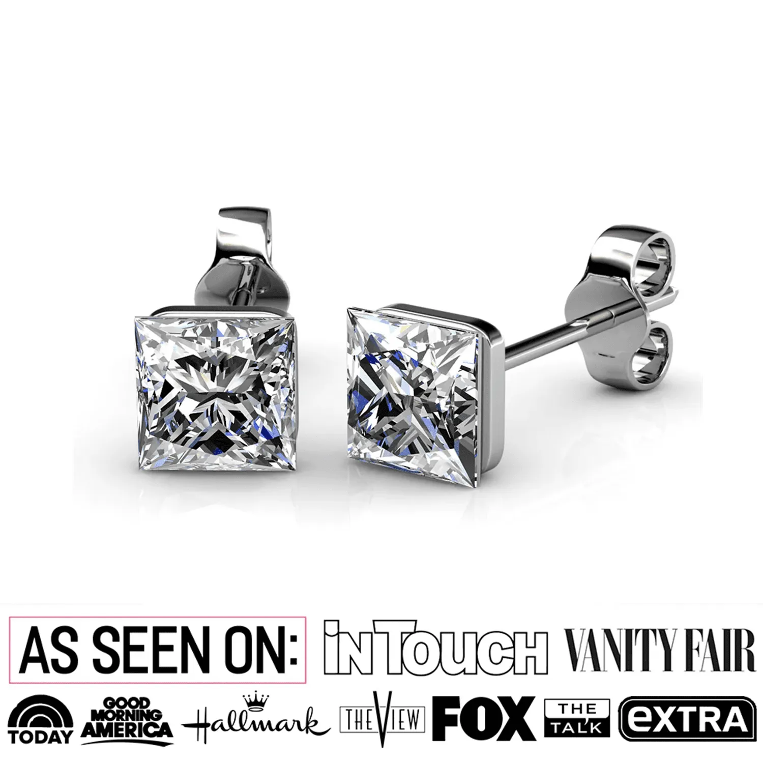 Brooke 18k White Gold Plated Stud Earrings with Princess Cut Swarovski Crystals