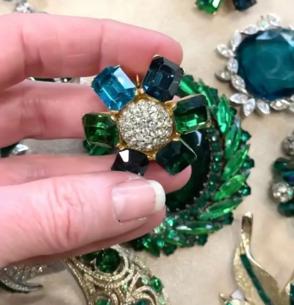 Ciner large green clip on earrings