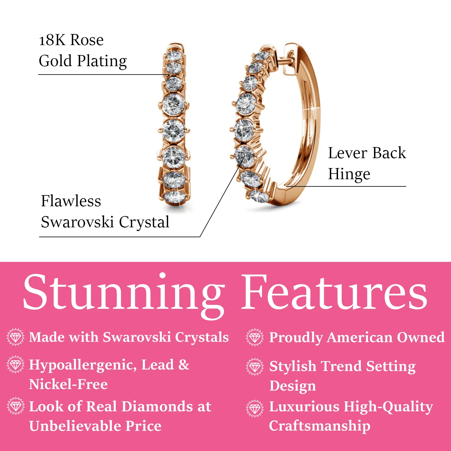 Claire 18k White Gold Plated 20mm Hoop Earrings with Swarovski Crystals