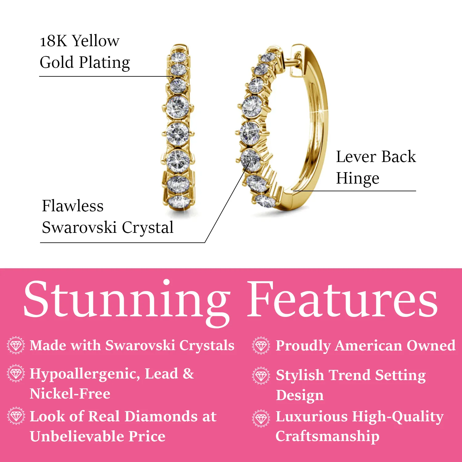 Claire 18k White Gold Plated 20mm Hoop Earrings with Swarovski Crystals