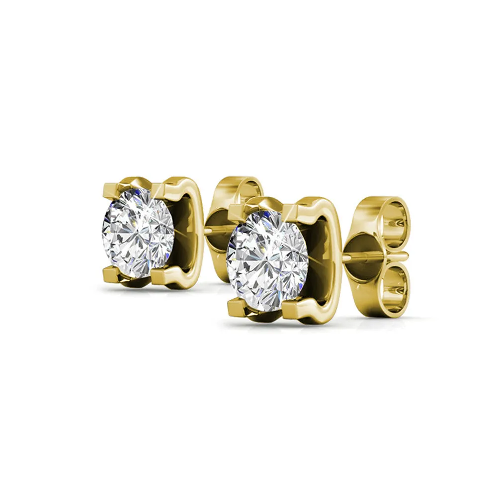 Clara 18k Gold Plated Stud Earrings with Solitaire Round Cut Swarovski Crystal — Final Sale