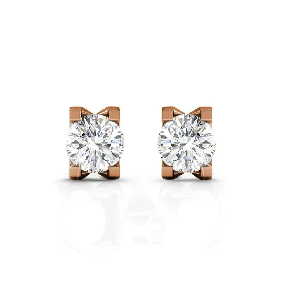 Clara 18k Gold Plated Stud Earrings with Solitaire Round Cut Swarovski Crystal — Final Sale
