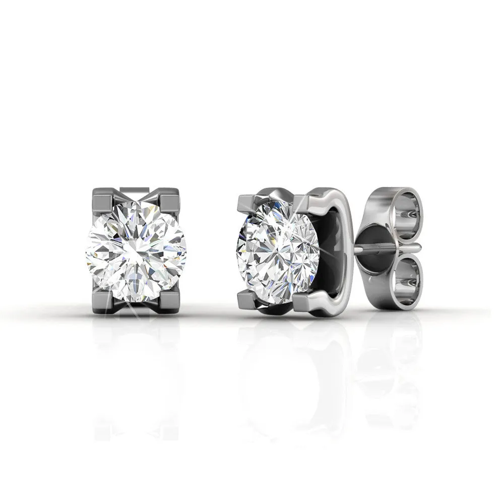 Clara 18k Gold Plated Stud Earrings with Solitaire Round Cut Swarovski Crystal — Final Sale