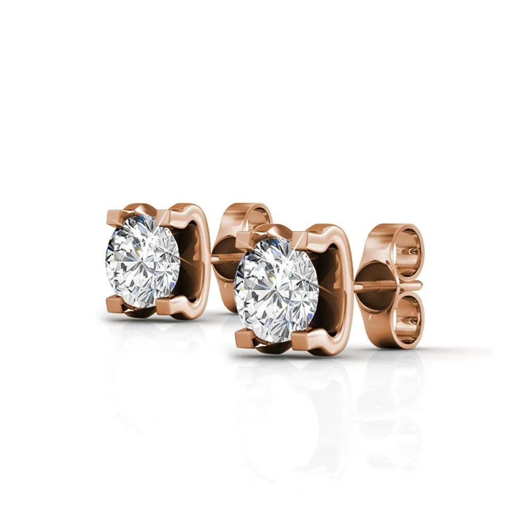 Clara 18k Gold Plated Stud Earrings with Solitaire Round Cut Swarovski Crystal — Final Sale