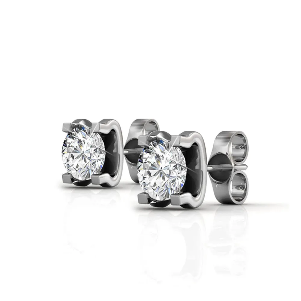 Clara 18k Gold Plated Stud Earrings with Solitaire Round Cut Swarovski Crystal — Final Sale