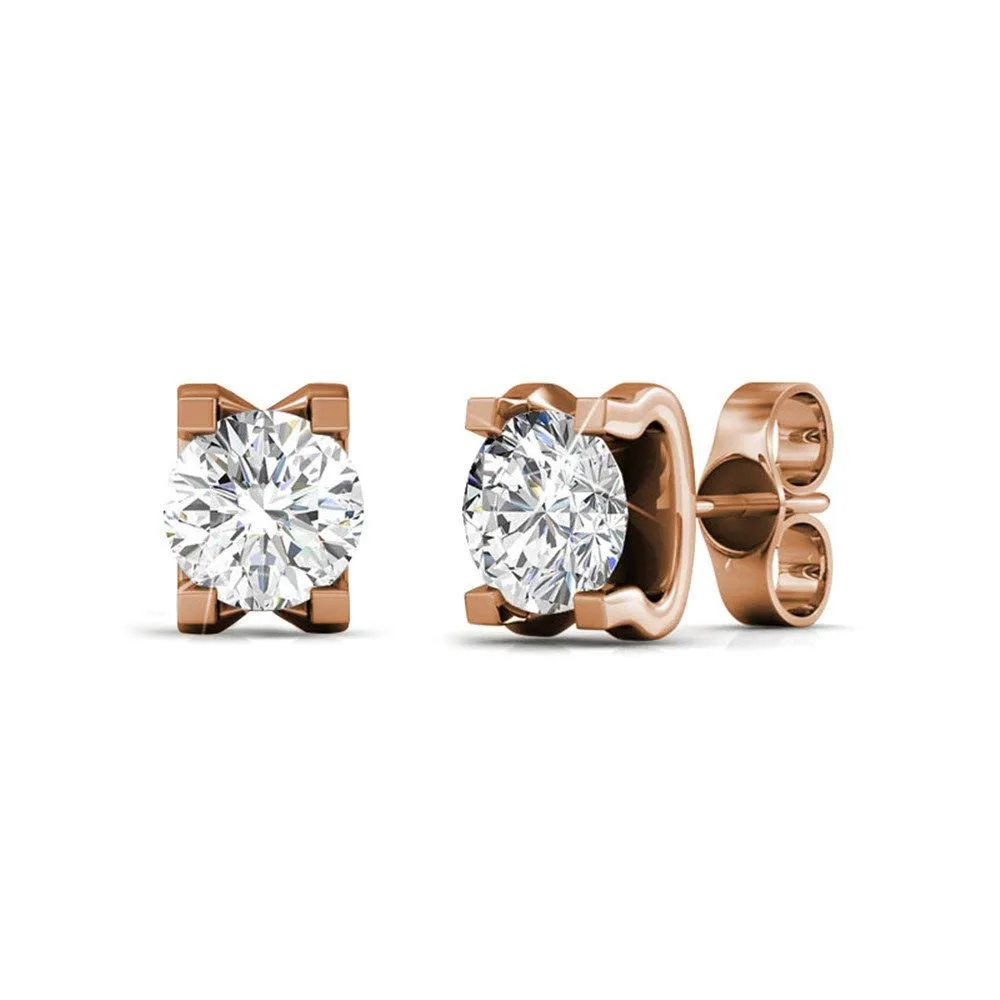 Clara 18k Gold Plated Stud Earrings with Solitaire Round Cut Swarovski Crystal — Final Sale