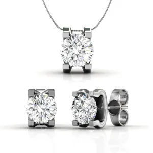 Clara 18k White Gold Plated Necklace and Earrings Jewelry Set with Solitaire Round Cut Swarovski Crystal — Final Sale