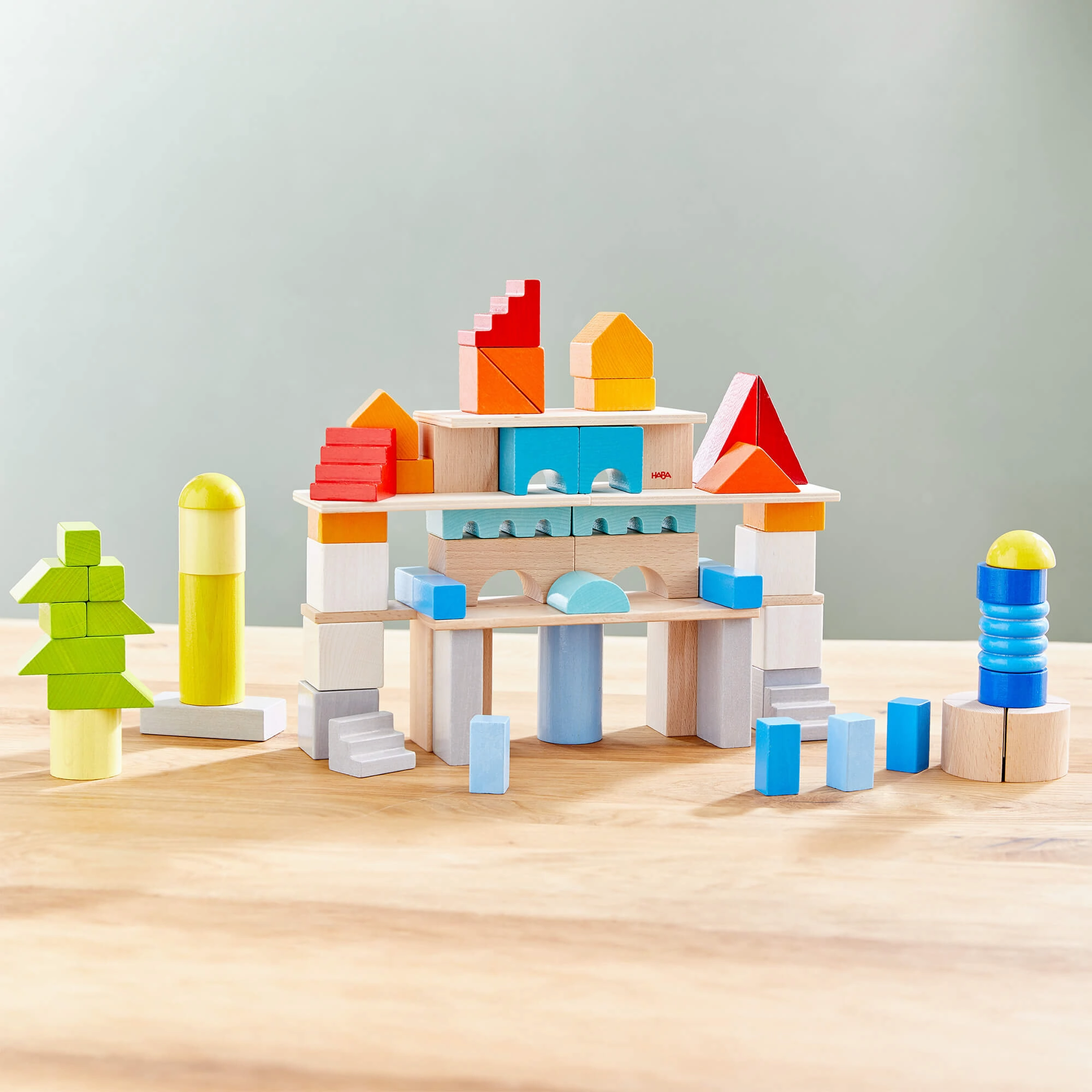 Colored Wooden Building Blocks - 85 Piece Set