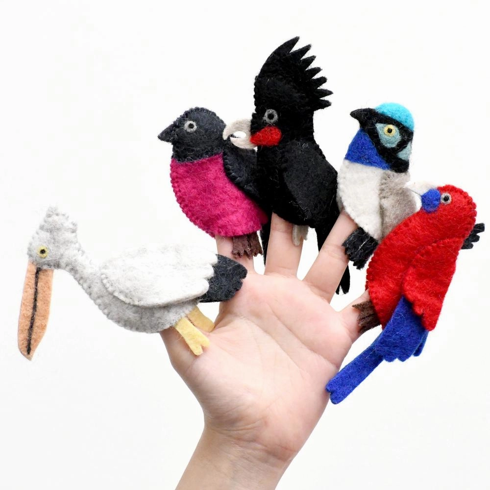 Colorful Australian Birds, Finger Puppet Set of 5