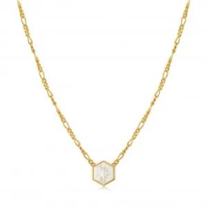 Compass Emblem Gold Figaro Chain Necklace N030-04G Ania Haie Jewellery