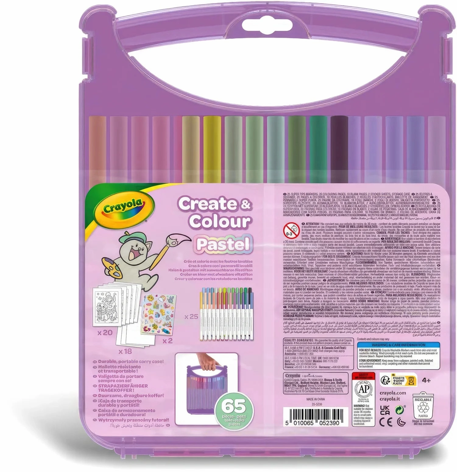 CRAYOLA Mini Washable Create & Colour Pastel Marker Pen Case 65pcs