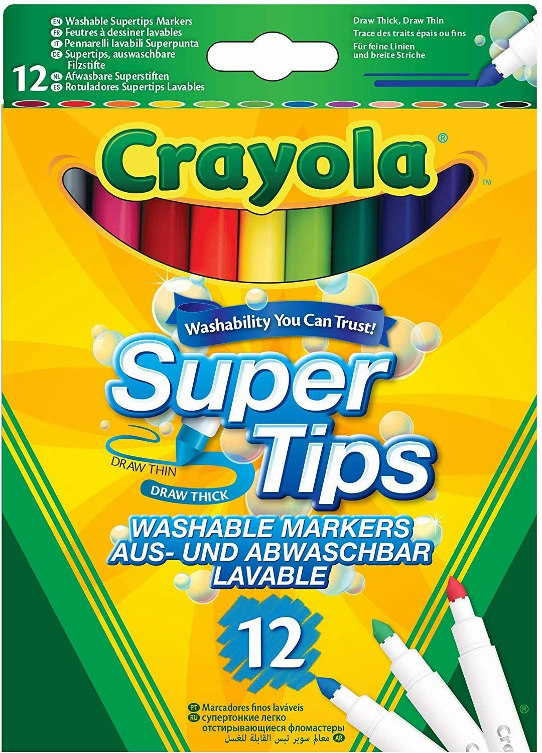 Crayola SuperTips Washable Felt Tip Colouring Pens, Pack of 12