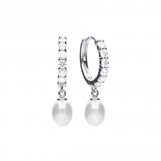 Cubic Zirconia Hoop With Pearl Drop Earrings E5898 Diamonfire Jewellery