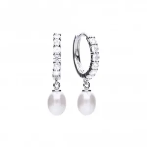Cubic Zirconia Hoop With Pearl Drop Earrings E5898 Diamonfire Jewellery