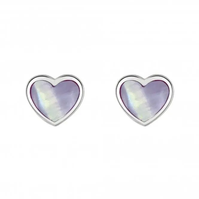Dew Silver Dinky Lilac Mother of Pearl Heart Stud Earrings 3062LMP Dew Jewellery