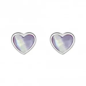 Dew Silver Dinky Lilac Mother of Pearl Heart Stud Earrings 3062LMP Dew Jewellery